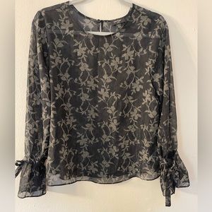 Lord & Taylor Floral Sheer Blouse Black